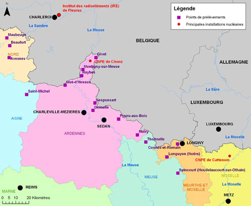 Implantation des points de prélèvements réalisés par l’IRSN suite à l’incident de l’IRE à Fleurus