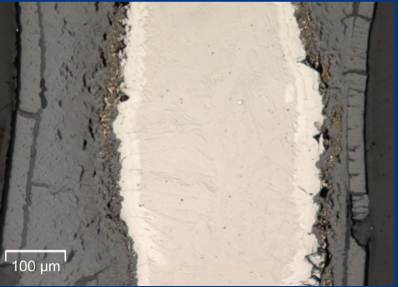 M&eacute;tallographie d'un &eacute;chantillon de MS oxyd&eacute; sous air &agrave; 950&deg;C