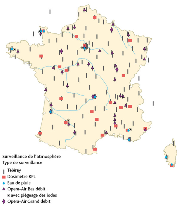 Localisation des moyens de surveillance du compartiment atmosphérique mobilisés par l’IRSN.