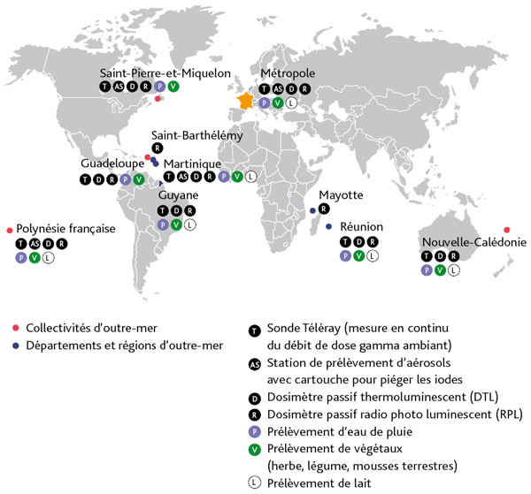 Figure III.1 - Vue d’ensemble des moyens de surveillance IRSN mis en œuvre dans les Drom-Com.