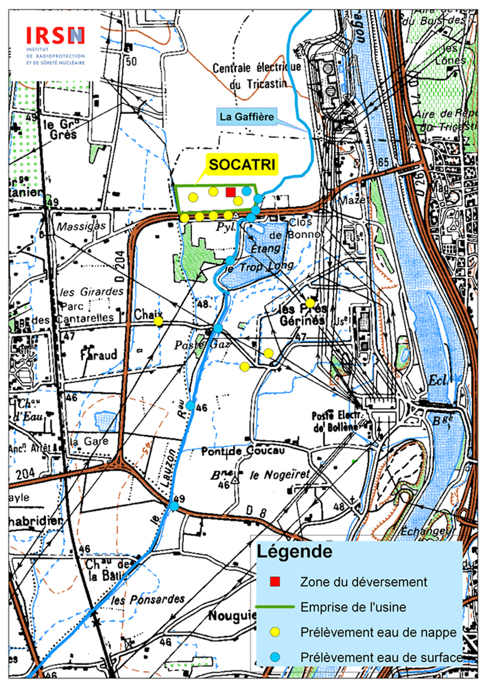 Carte des lieux de prélèvements de l’IRSN