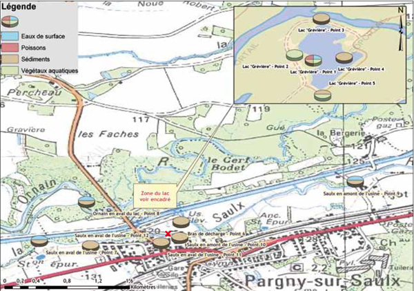 Carte de situation des prélèvements réalisés en avril 2009.