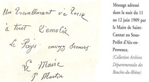 Séisme de Lambesc en 1909 - témoignage épistolaire