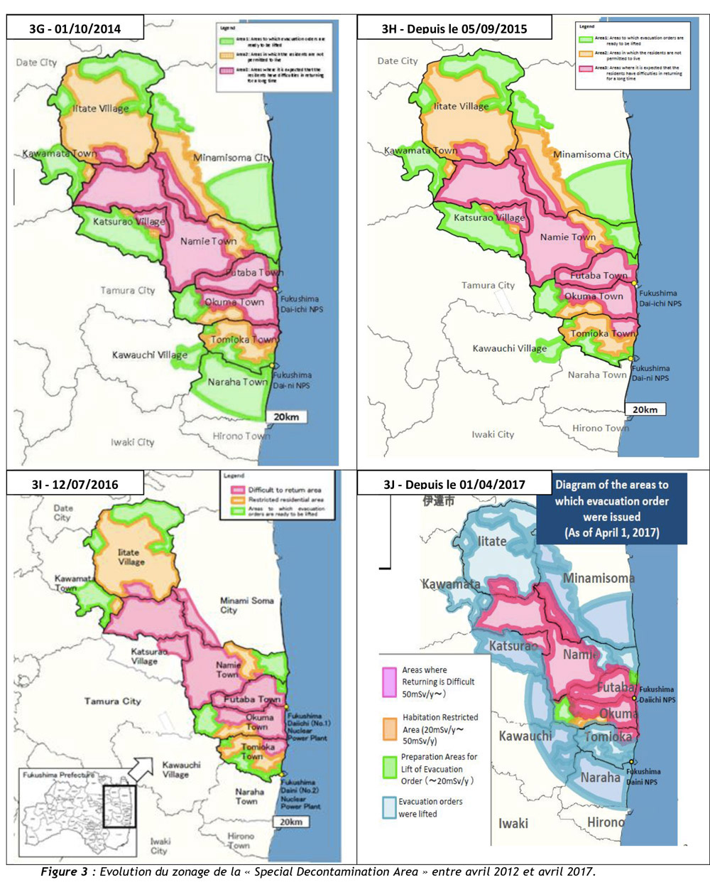Zonage des territoires évacués à Fukushima de 2014 à aujourd'hui 