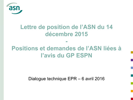 Positions et demandes de l’ASN liées à l’avis du GP ESPN