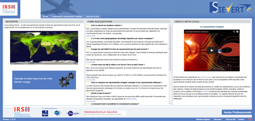 Page d'accueil de SievertPN pour le calcul de dose de rayonnement reçue lors d'un vol