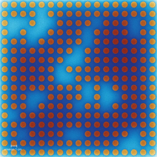 le résultat d’une simulation numérique de la population de 80 millions de neutrons dans un assemblage combustible d’un réacteur nucléaire entreposé en piscine de désactivation.